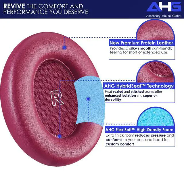 Alt view image 2 of 7 - AHG QuietComfort Ultra Ear Pads Replacement Cushion Compatible with Bose Quiet Comfort Ultra (QC Ultra) Noise Cancelling Headphones (Deep Plum). Easy DIY Fit | Extra Thick | Premium Materials