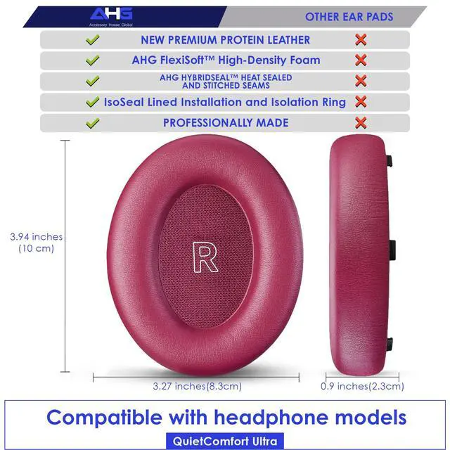 Alt view image 3 of 7 - AHG QuietComfort Ultra Ear Pads Replacement Cushion Compatible with Bose Quiet Comfort Ultra (QC Ultra) Noise Cancelling Headphones (Deep Plum). Easy DIY Fit | Extra Thick | Premium Materials