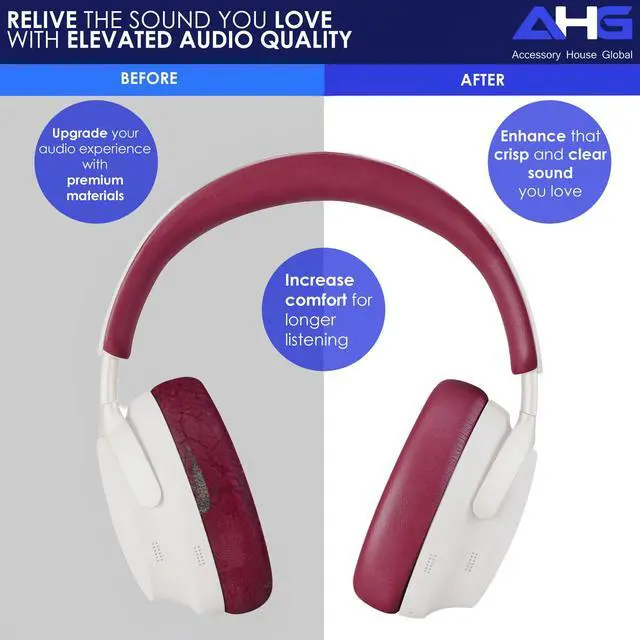 Alt view image 4 of 7 - AHG QuietComfort Ultra Ear Pads Replacement Cushion Compatible with Bose Quiet Comfort Ultra (QC Ultra) Noise Cancelling Headphones (Deep Plum). Easy DIY Fit | Extra Thick | Premium Materials