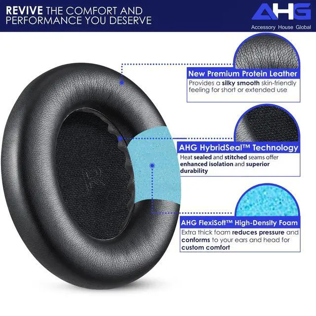 Alt view image 2 of 6 - quietcomfort Ultra Ear Pads Replacement Cushion Compatible with Bose QuietComfort Ultra (QC Ultra) Noise Cancelling Headphones (Black). Premium PU Leather | Extra Thick