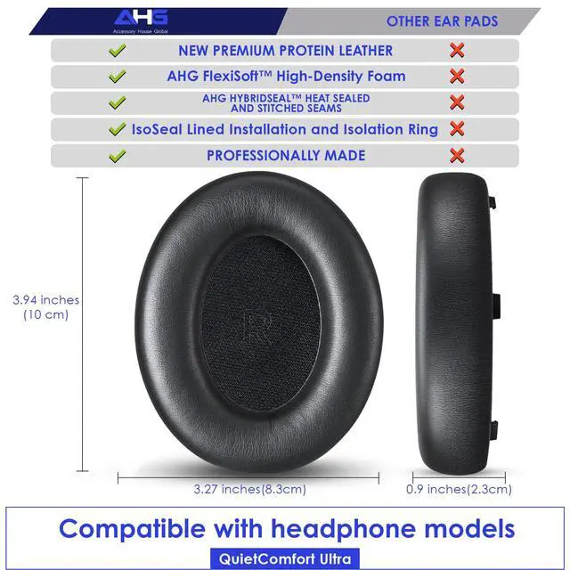 Alt view image 3 of 6 - quietcomfort Ultra Ear Pads Replacement Cushion Compatible with Bose QuietComfort Ultra (QC Ultra) Noise Cancelling Headphones (Black). Premium PU Leather | Extra Thick