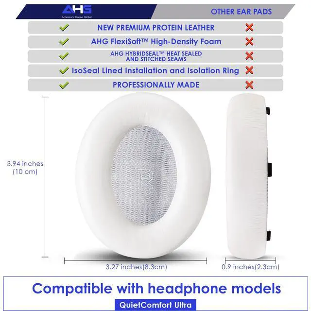 Alt view image 3 of 6 - quietcomfort Ultra Ear Pads Cushion Compatible with Bose QuietComfort Ultra (QC Ultra) Noise Cancelling Headphones (White Smoke). Premium PU Leather | Extra Thick | Durable