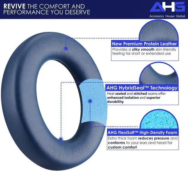 Alt view image 2 of 7 - AHG QuietComfort Ultra Ear Pads Replacement Cushion Compatible with Bose Quiet Comfort Ultra (QC Ultra) Noise Cancelling Headphones (Lunar Blue) Easy DIY Fit | Extra Thick | Premium Materials