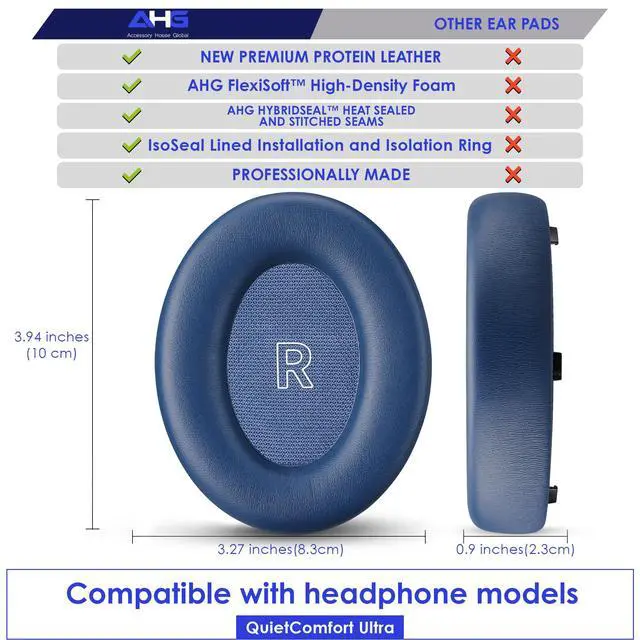 Alt view image 3 of 7 - AHG QuietComfort Ultra Ear Pads Replacement Cushion Compatible with Bose Quiet Comfort Ultra (QC Ultra) Noise Cancelling Headphones (Lunar Blue) Easy DIY Fit | Extra Thick | Premium Materials