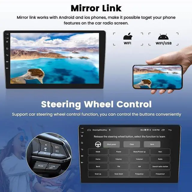 Alt view image 6 of 7 - 4+64G Double Din Car Stereo for Jeep Liberty 2002-2007 Radio Upgrade 10 inch Touch Screen Radio for Jeep Liberty Head Unit with Wireless Carplay Bluetooth GPS Navigation FM/RDS DSP Mirror Link