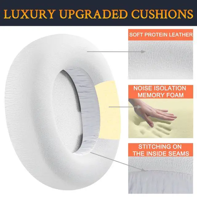 Alt view image 5 of 6 - Replacement Earpads for Steelseries Arctis Nova Pro Wireless/Arctis Nova Elite Headphones, Ear Pads Cushions with Noise Memory Isolation Foam, Added Thickness - White