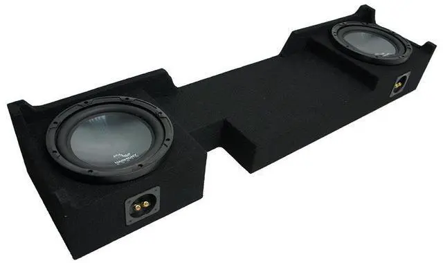 Main image of Custom Loaded Dual 10" Sub Box Fits 2004-2008 Ford F150 Super Crew Truck | HA-R104 Rhythm subwoofer speakers included, space-saving behind-seat enclosure, direct bass upgrade, 10 inch size