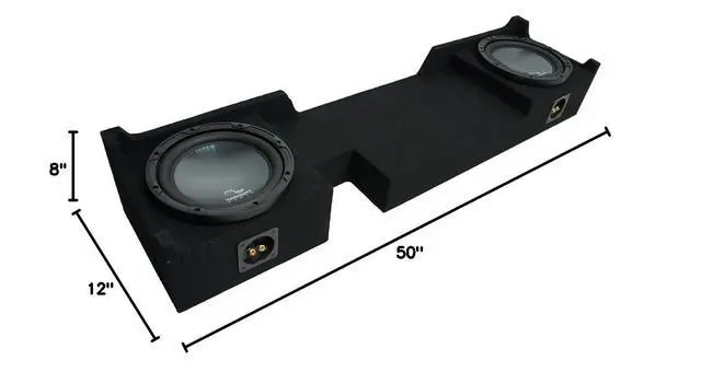 Alt view image 4 of 4 - Custom Loaded Dual 10" Sub Box Fits 2004-2008 Ford F150 Super Crew Truck | HA-R104 Rhythm subwoofer speakers included, space-saving behind-seat enclosure, direct bass upgrade, 10 inch size