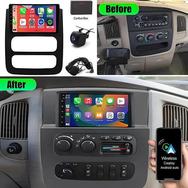 Alt view image 2 of 7 - 9 inch Car Stereo Radio for Dodge Ram 1500 2500 3500 2003-2005 Head Unit, 2+32G Double Din Car Radio for Dodge Ram 1500 Wireless Carplay Android Auto GPS Navi WiFi Bluetooth FM/RDS AHD Camera