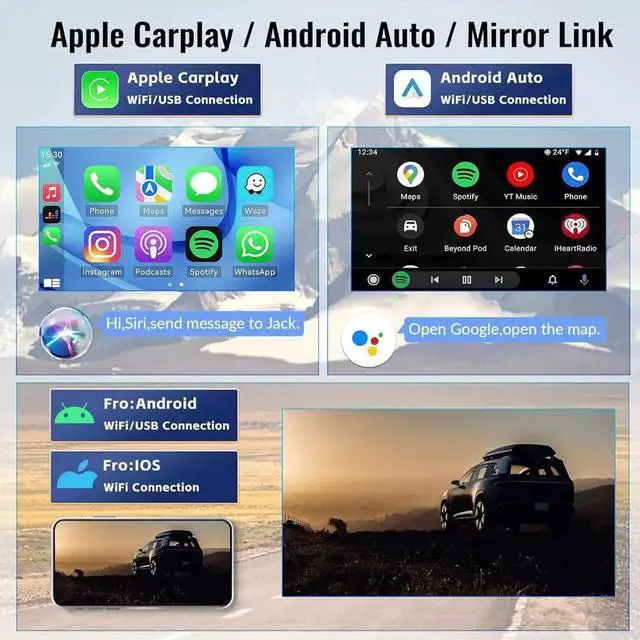 Alt view image 4 of 7 - 9 inch Car Stereo Radio for Dodge Ram 1500 2500 3500 2003-2005 Head Unit, 2+32G Double Din Car Radio for Dodge Ram 1500 Wireless Carplay Android Auto GPS Navi WiFi Bluetooth FM/RDS AHD Camera