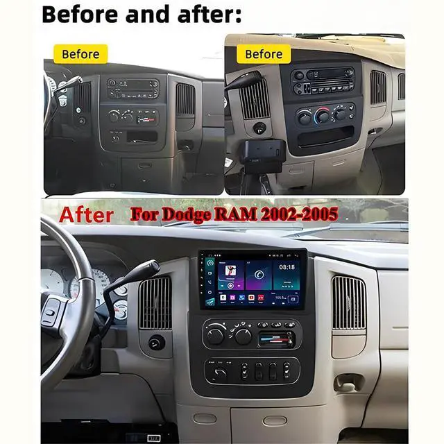 Alt view image 5 of 7 - 9 inch Car Stereo Radio for Dodge Ram 1500 2500 3500 2003-2005 Head Unit, 2+32G Double Din Car Radio for Dodge Ram 1500 Wireless Carplay Android Auto GPS Navi WiFi Bluetooth FM/RDS AHD Camera