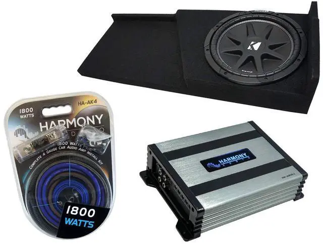 Main image of Compatible with 2007-2013 Chevy Silverado Extended Cab Truck Kicker Bundle Comp C10 Single 10 Sub Box Enclosure & Harmony HA-A400.1 Amp