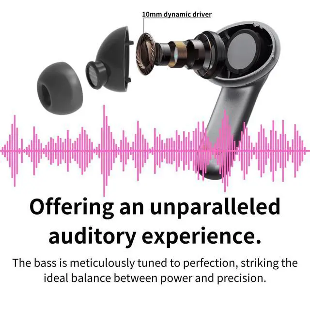 Alt view image 4 of 6 - Wireless Earbuds Bluetooth Headphones, Noise Cancelling Earbuds with Deep Bass, Hybrid ANC, Transparency mode, IPX5 Waterproof in Ear Built in Mic Headphones for Sport, Work (30H Playtime, Black)