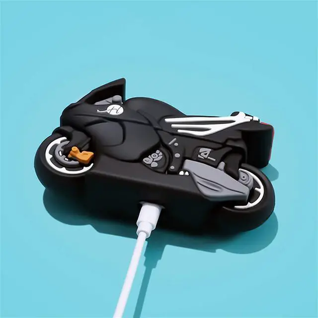 Alt view image 4 of 6 - Case for AirPod Pro 2019/Pro 2 Gen 2022 Cartoon Cute Silicone Cover with Keychain Fashion Funny Soft Protective Skin for Air Pods Pro Boys Kids Shell Cool Fun Cases for AirPods Pro Black Moto