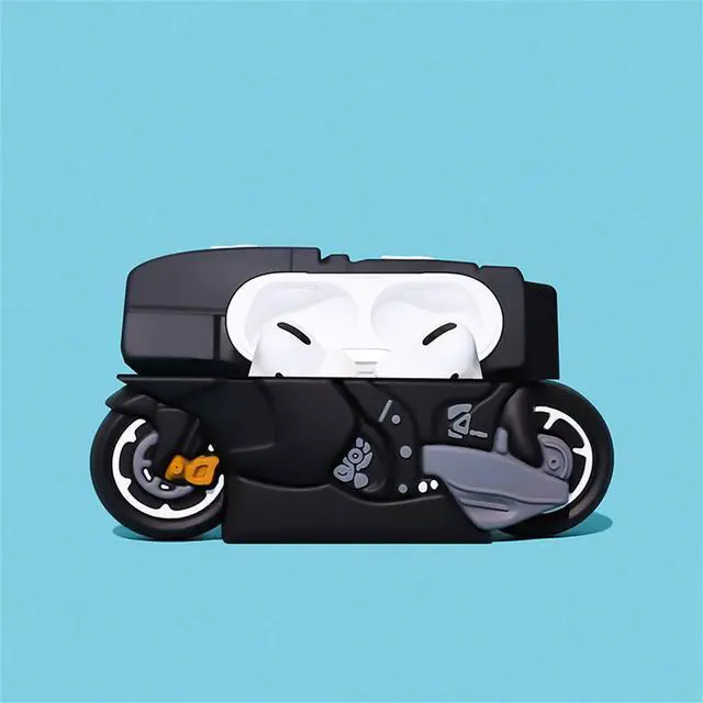 Alt view image 5 of 6 - Case for AirPod Pro 2019/Pro 2 Gen 2022 Cartoon Cute Silicone Cover with Keychain Fashion Funny Soft Protective Skin for Air Pods Pro Boys Kids Shell Cool Fun Cases for AirPods Pro Black Moto