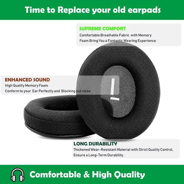 Alt view image 5 of 6 - Professional Replacement Earpads for Mpow 059, H1, H5 Bluetooth Headphones - Earpads with Breathable Fabric & Foam - Headphone Earpad - Earpad - Headphone-Replacement-Earpads - Black