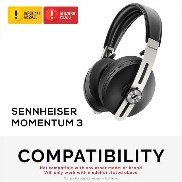 Alt view image 2 of 7 - Replacement Earpads for Sennheiser Momentum 3 Wireless Headphones. Soft PU Leather, Memory Foam for Extra Comfort, Easy Installation Cushion Ear Pads, by (Black)