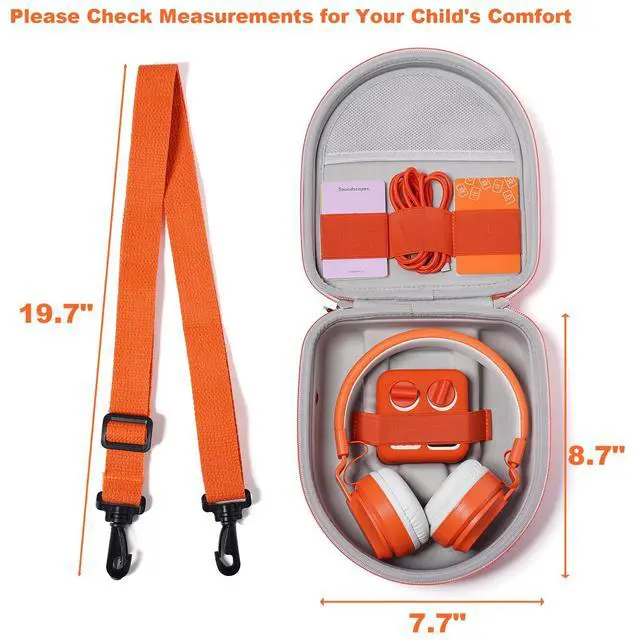 Alt view image 3 of 7 - Travel Case Holder for Yoto Mini Player, Headphone, Audiobook Cards - Protective Storage Organizer Carrier with Adjustable Shoulder Strap for Kids (Orange)