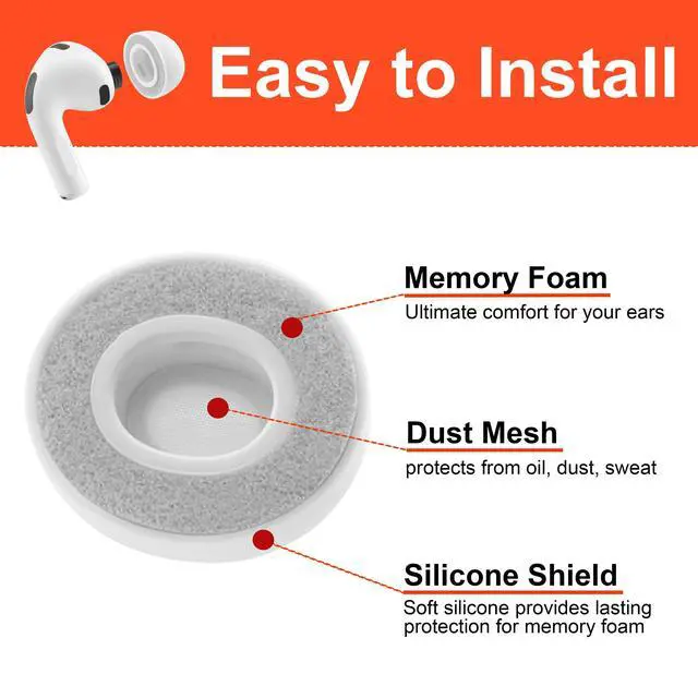 Alt view image 3 of 6 - Replacement Foam Ear Tips for AirPods Pro 3 Silicone Shield | 3 Pairs (Gray, Assorted S/M/L), Ultimate Comfort, Compatible with AirPods Pro 3rd Generation 2025