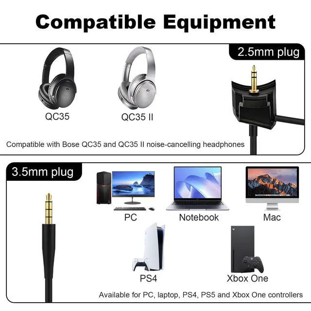Alt view image 2 of 7 - QC35 Microphone with Mute Switch Compatible with Bose QuietComfort 35 & QC35 II Headphones, for PC, Laptop, PS4, PS5, Xbox One Controller, 4ft