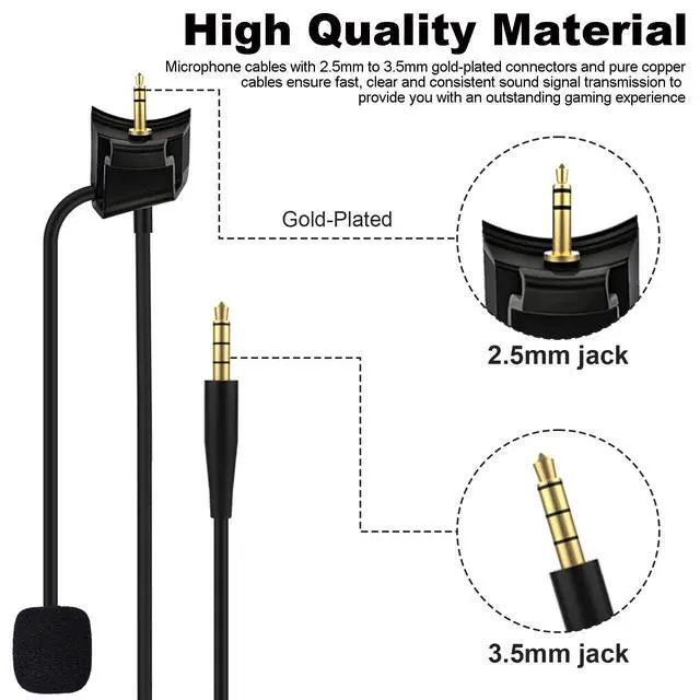 Alt view image 4 of 7 - QC35 Microphone with Mute Switch Compatible with Bose QuietComfort 35 & QC35 II Headphones, for PC, Laptop, PS4, PS5, Xbox One Controller, 4ft