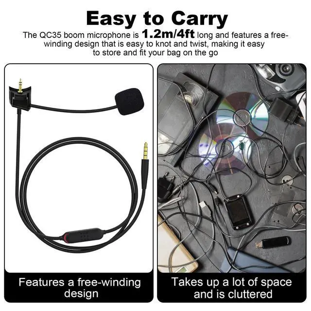Alt view image 6 of 7 - QC35 Microphone with Mute Switch Compatible with Bose QuietComfort 35 & QC35 II Headphones, for PC, Laptop, PS4, PS5, Xbox One Controller, 4ft