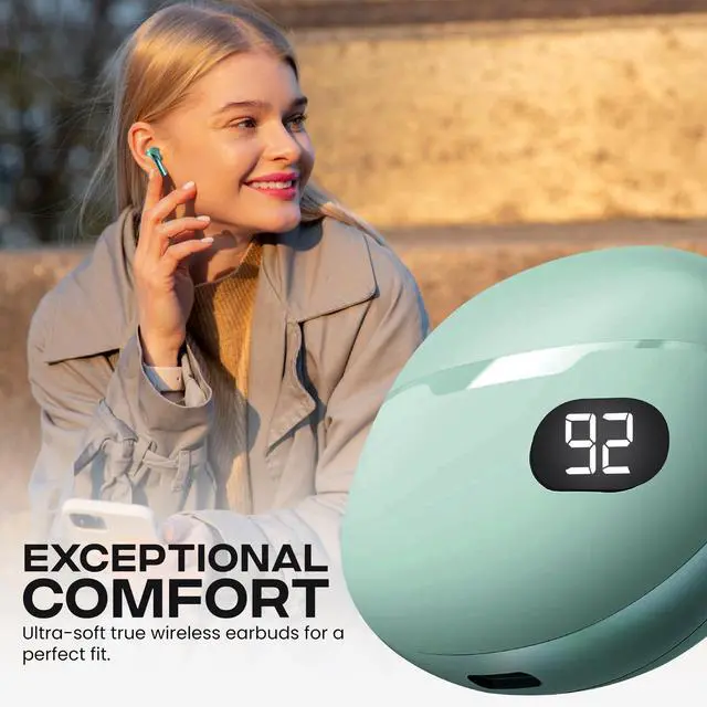 Alt view image 3 of 6 - Wireless Earbuds, Bluetooth 5.4 in-Ear Headphones, Smart LED Power Display, Touch Controls, Comfortable Earphones, 12H Battery Life, for Phone/PC/Gym/Home/Travel (Mint)