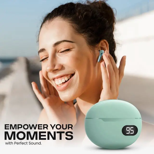 Alt view image 6 of 6 - Wireless Earbuds, Bluetooth 5.4 in-Ear Headphones, Smart LED Power Display, Touch Controls, Comfortable Earphones, 12H Battery Life, for Phone/PC/Gym/Home/Travel (Mint)