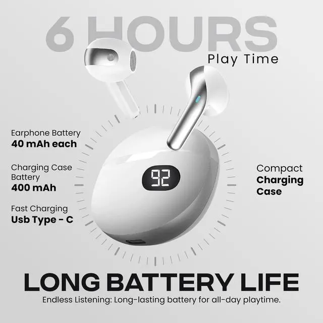 Alt view image 3 of 6 - Wireless Earbuds, Bluetooth 5.4 in-Ear Headphones, Smart LED Power Display, Touch Controls, Comfortable Earphones, 12H Battery Life, for Phone/PC/Gym/Home/Travel (White)