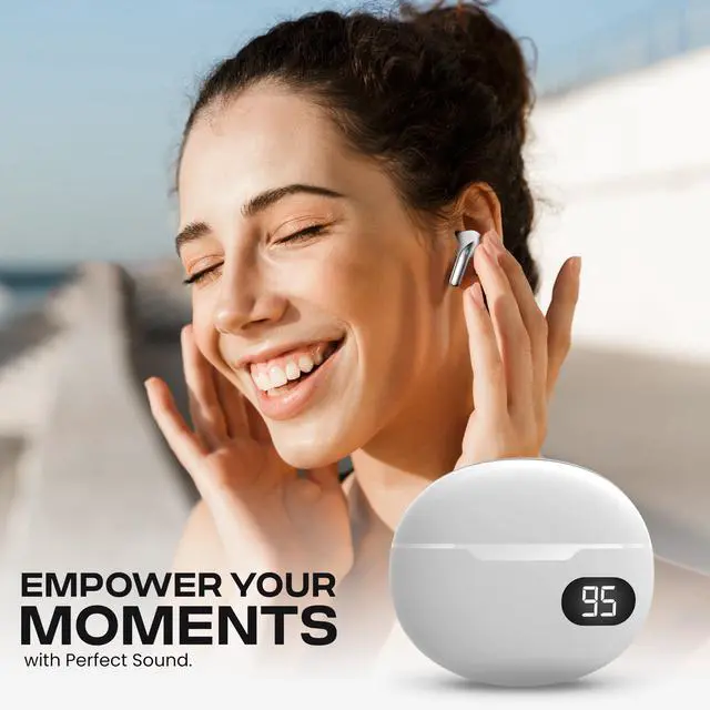 Alt view image 5 of 6 - Wireless Earbuds, Bluetooth 5.4 in-Ear Headphones, Smart LED Power Display, Touch Controls, Comfortable Earphones, 12H Battery Life, for Phone/PC/Gym/Home/Travel (White)
