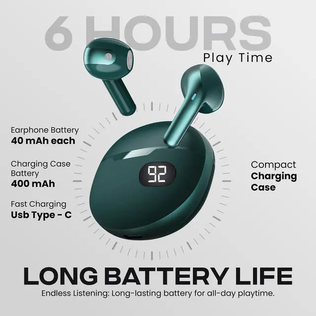 Alt view image 4 of 6 - Wireless Earbuds, Bluetooth 5.4 in-Ear Headphones, Smart LED Power Display, Touch Controls, Comfortable Earphones, 12H Battery Life, for Phone/PC/Gym/Home/Travel (Teal)