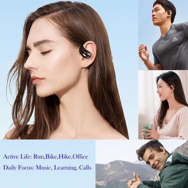 Alt view image 6 of 6 - Bluetooth Earbud Headphones Wireless in Opean/Non-Open Ear Use Earphone with Earhooks for Sports Running Earbud HiFi Stereo, ENC Mic, About 40Hrs Office Black (Black)