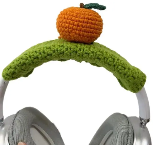 Main image of Crochet Mushroom Headband Cover for Airpods Max, Handmade Knitted Fruit Headband Cushion Pad Protector, Cute Sweat Cover Sleeve for Airpods Max Headset Headphone Decoration (Orange)