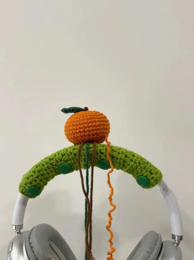 Alt view image 3 of 7 - Crochet Mushroom Headband Cover for Airpods Max, Handmade Knitted Fruit Headband Cushion Pad Protector, Cute Sweat Cover Sleeve for Airpods Max Headset Headphone Decoration (Orange)