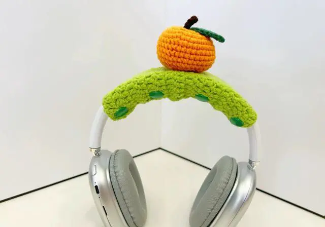 Alt view image 5 of 7 - Crochet Mushroom Headband Cover for Airpods Max, Handmade Knitted Fruit Headband Cushion Pad Protector, Cute Sweat Cover Sleeve for Airpods Max Headset Headphone Decoration (Orange)