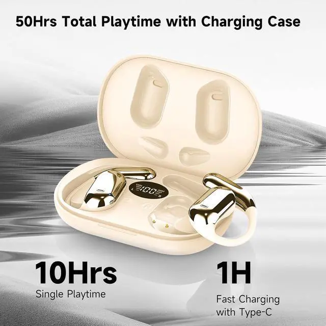Alt view image 3 of 7 - Open Ear Bluetooth 5.4 Earbuds, Wireless Headphones Sport Over Earphones Built-in Mic with Ear Hooks, 60H Playtime Ear Buds Fast Charging, IPX7 Waterproof for Running/Workout,kin Color