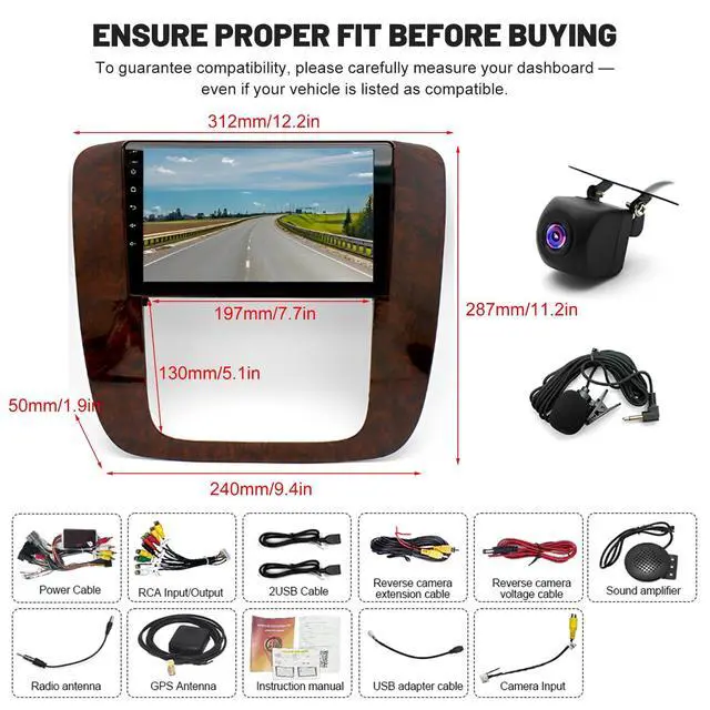 Alt view image 3 of 7 - Car Radio for Chevy Silverado Tahoe Suburban GMC Yukon Sierra 2007-2013 | 9" IPS Touch Screen Stereo with CarPlay/Android Auto Bluetooth WiFi FM/RDS SWC, 2+32G