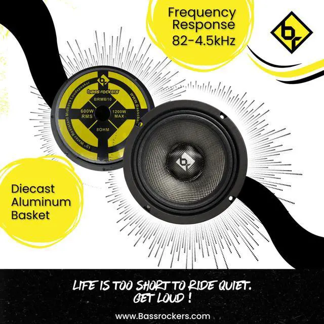 Alt view image 7 of 7 - 10-Inch Water-Resistant Midbass Car Speaker 600W RMS/1200W Max, Carbon Fiber Cone, 2.5 Voice Coil, Die-Cast Aluminum Basket, 8Ohm High-Sensitivity 95dB Midrange/Midbass Loudspeaker