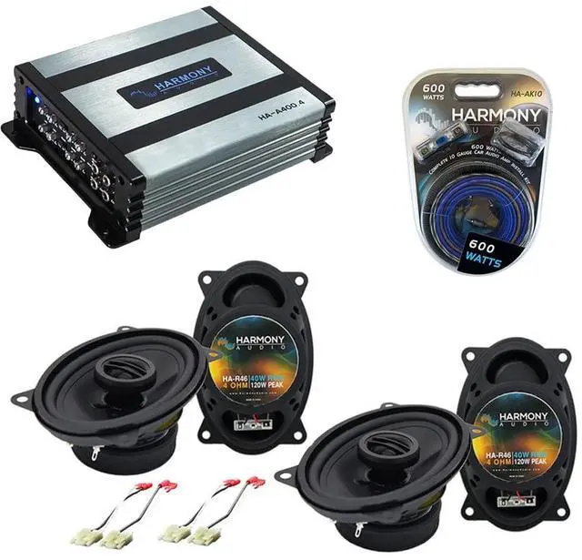 Main image of R46 4x6 Speakers with Amp and Install Kit Fits 88-94 Chevy CK | 4-channel power pack, 10-gauge wiring included, direct factory upgrade package, full size stereo bundle for classic GM trucks