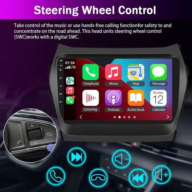 Alt view image 2 of 7 - Android 13 Double Din Car Stereo for Hyundai IX45 Santa FE 13-2018 | 2G+32G 9 Inch Touch Screen Car Stereo Radio with Wireless Carplay Android Auto GPS WiFi Mic Backup Camera