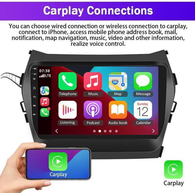 Alt view image 3 of 7 - Android 13 Double Din Car Stereo for Hyundai IX45 Santa FE 13-2018 | 2G+32G 9 Inch Touch Screen Car Stereo Radio with Wireless Carplay Android Auto GPS WiFi Mic Backup Camera