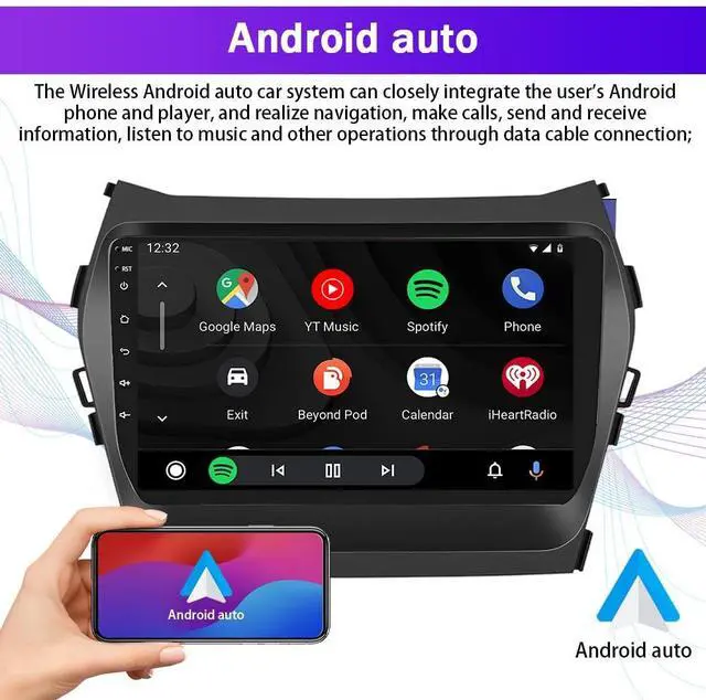 Alt view image 4 of 7 - Android 13 Double Din Car Stereo for Hyundai IX45 Santa FE 13-2018 | 2G+32G 9 Inch Touch Screen Car Stereo Radio with Wireless Carplay Android Auto GPS WiFi Mic Backup Camera