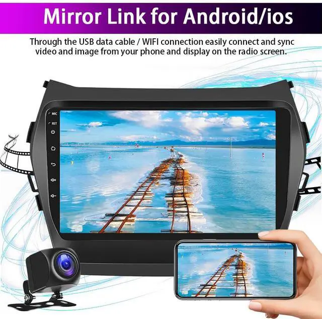 Alt view image 5 of 7 - Android 13 Double Din Car Stereo for Hyundai IX45 Santa FE 13-2018 | 2G+32G 9 Inch Touch Screen Car Stereo Radio with Wireless Carplay Android Auto GPS WiFi Mic Backup Camera