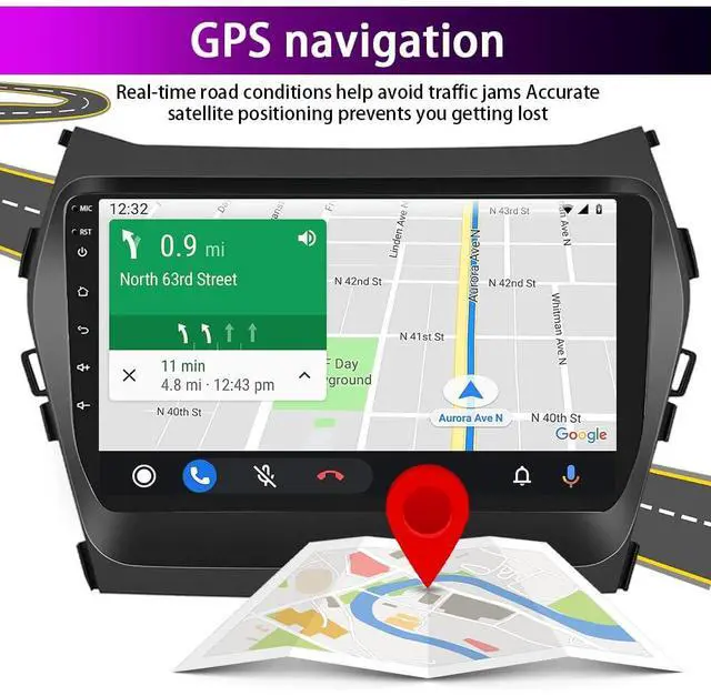 Alt view image 7 of 7 - Android 13 Double Din Car Stereo for Hyundai IX45 Santa FE 13-2018 | 2G+32G 9 Inch Touch Screen Car Stereo Radio with Wireless Carplay Android Auto GPS WiFi Mic Backup Camera