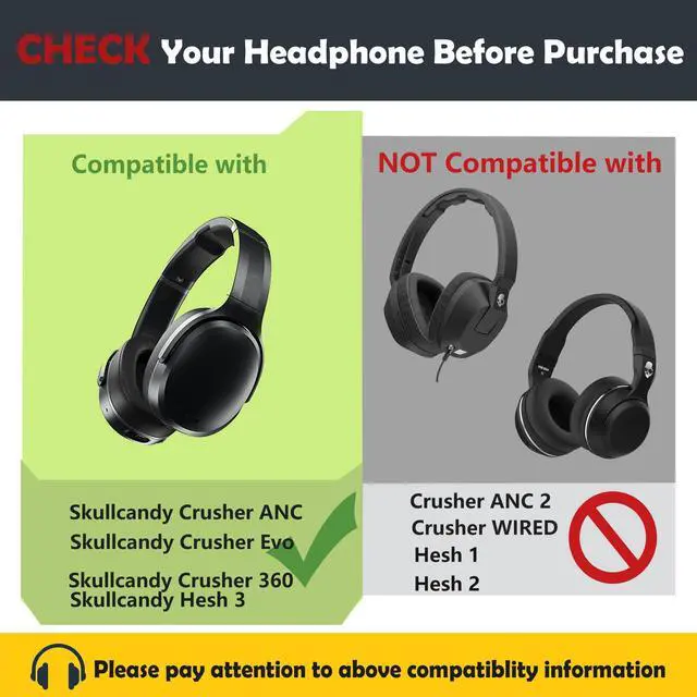 Alt view image 2 of 6 - Crusher ANC Earpads and Headband Replacement for Skullcandy Crusher Wireless Crusher ANC/Crusher Evo/Crusher 360/Hesh 3 Headphones Ear Pads with Protein Leather
