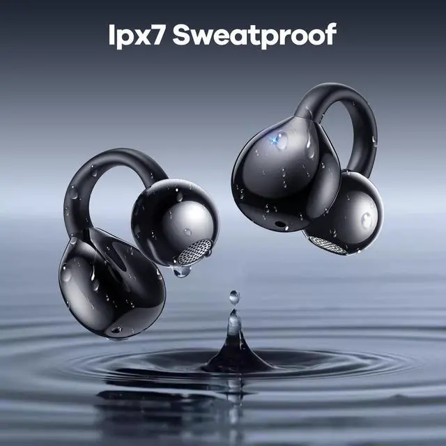 Alt view image 4 of 7 - Wireless Earbuds Open Ear Clip On Headphones with LED Digital Display Charging Case Touch Control Bluetooth 5.4 Air Conduction Sport Earphones for Running Fitness, Dark Grey