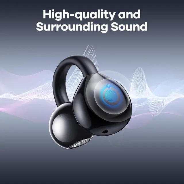 Alt view image 5 of 7 - Wireless Earbuds Open Ear Clip On Headphones with LED Digital Display Charging Case Touch Control Bluetooth 5.4 Air Conduction Sport Earphones for Running Fitness, Dark Grey