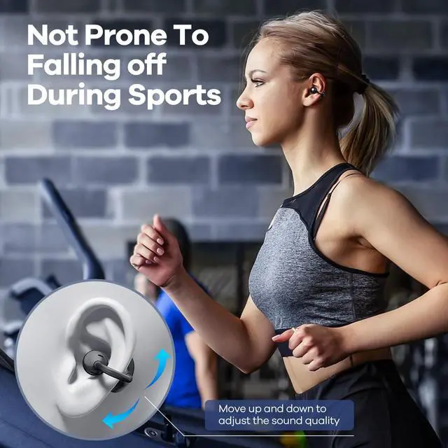 Alt view image 7 of 7 - Wireless Earbuds Open Ear Clip On Headphones with LED Digital Display Charging Case Touch Control Bluetooth 5.4 Air Conduction Sport Earphones for Running Fitness, Dark Grey