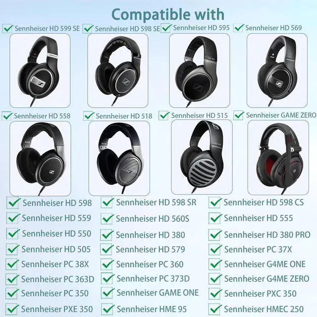 Alt view image 2 of 6 - HD598 Headset Earpads Compatible with Sennheiser HD599 HD598 HD598CS HD598SE HD595 HD569 HD559 HD560 S HD558 HD555 HD518 HD515 Game One PC360 PC373D Headset(Cooling Gel and Memory Foam Ear Cushions)