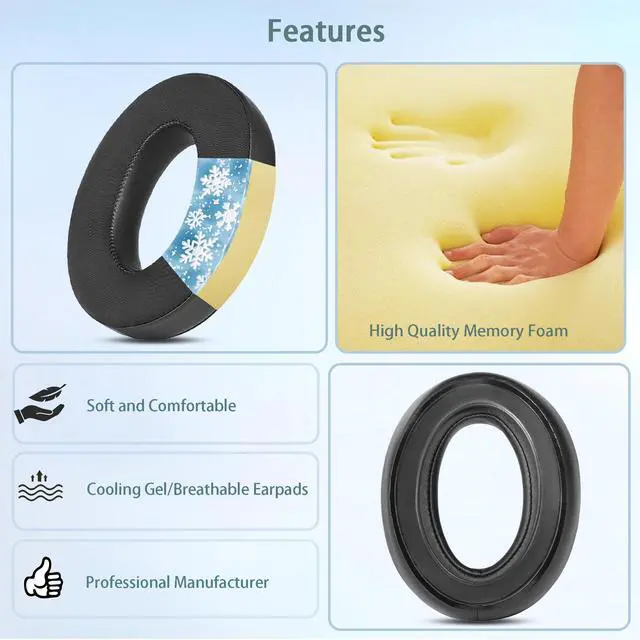 Alt view image 4 of 6 - HD598 Headset Earpads Compatible with Sennheiser HD599 HD598 HD598CS HD598SE HD595 HD569 HD559 HD560 S HD558 HD555 HD518 HD515 Game One PC360 PC373D Headset(Cooling Gel and Memory Foam Ear Cushions)